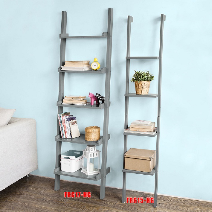 B-Waren Modernes Leiterregal mit fünf Böden,Standregal,Wandregal,FRG17