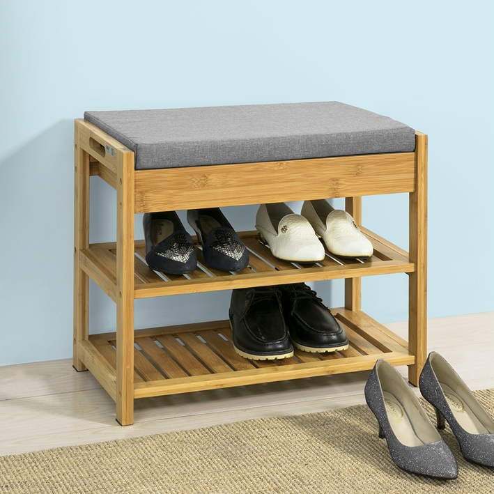 SoBuy® Bamboo Padded Hallway Shoe Rack Seat Bench with Storage Drawer ...