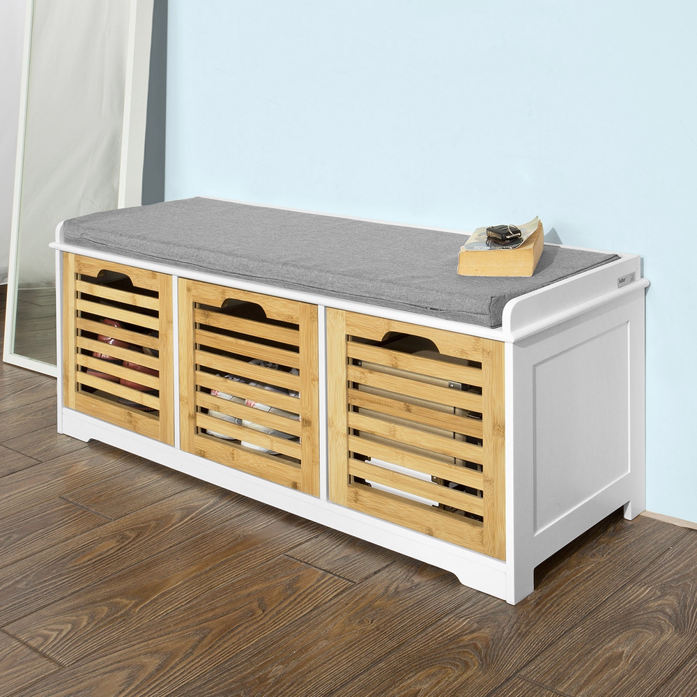 SoBuy® Storage Bench with Drawers, Shoe Cabinet with Seat Cushion,FSR23 ...